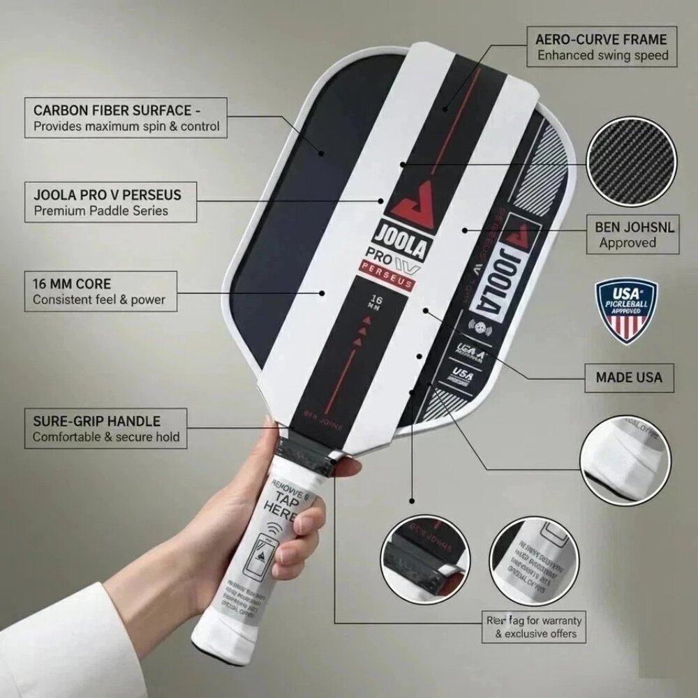 Brand New Joola Perseus Ben Johns Pro IV 16mm Pickleball Paddle SAME DAY SHIP